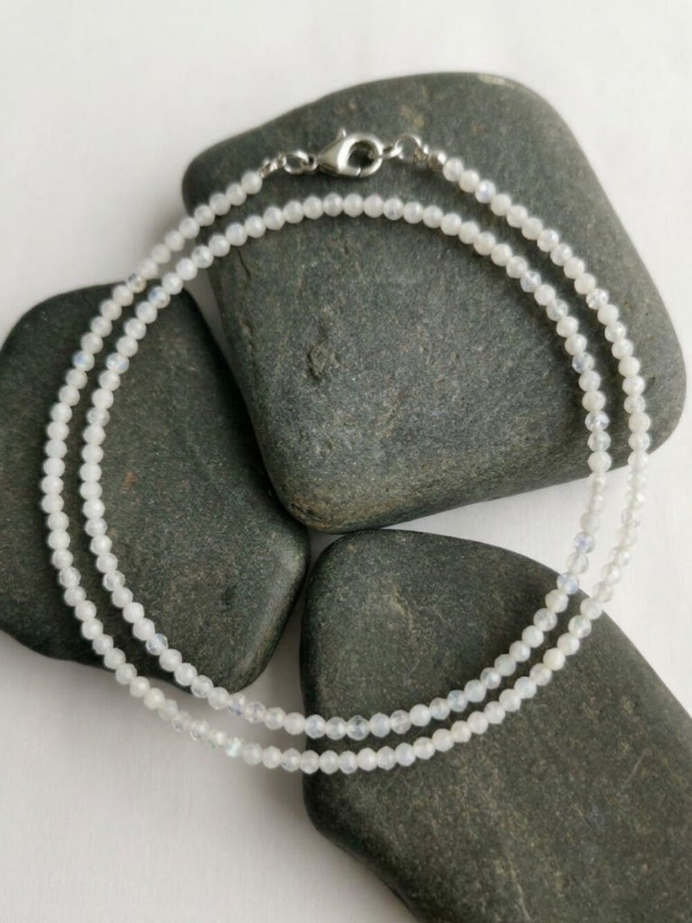 3mm Moonstone Gemstone Beaded Necklace NEW